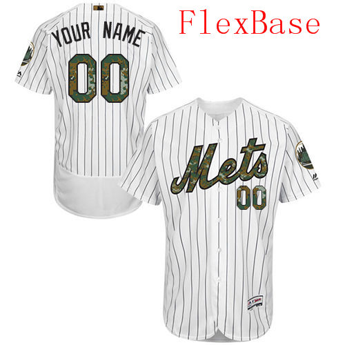 Mens New York Mets 2016 Memorial Day Fashion White Customized Flexbase Majestic MLB Collection Jersey