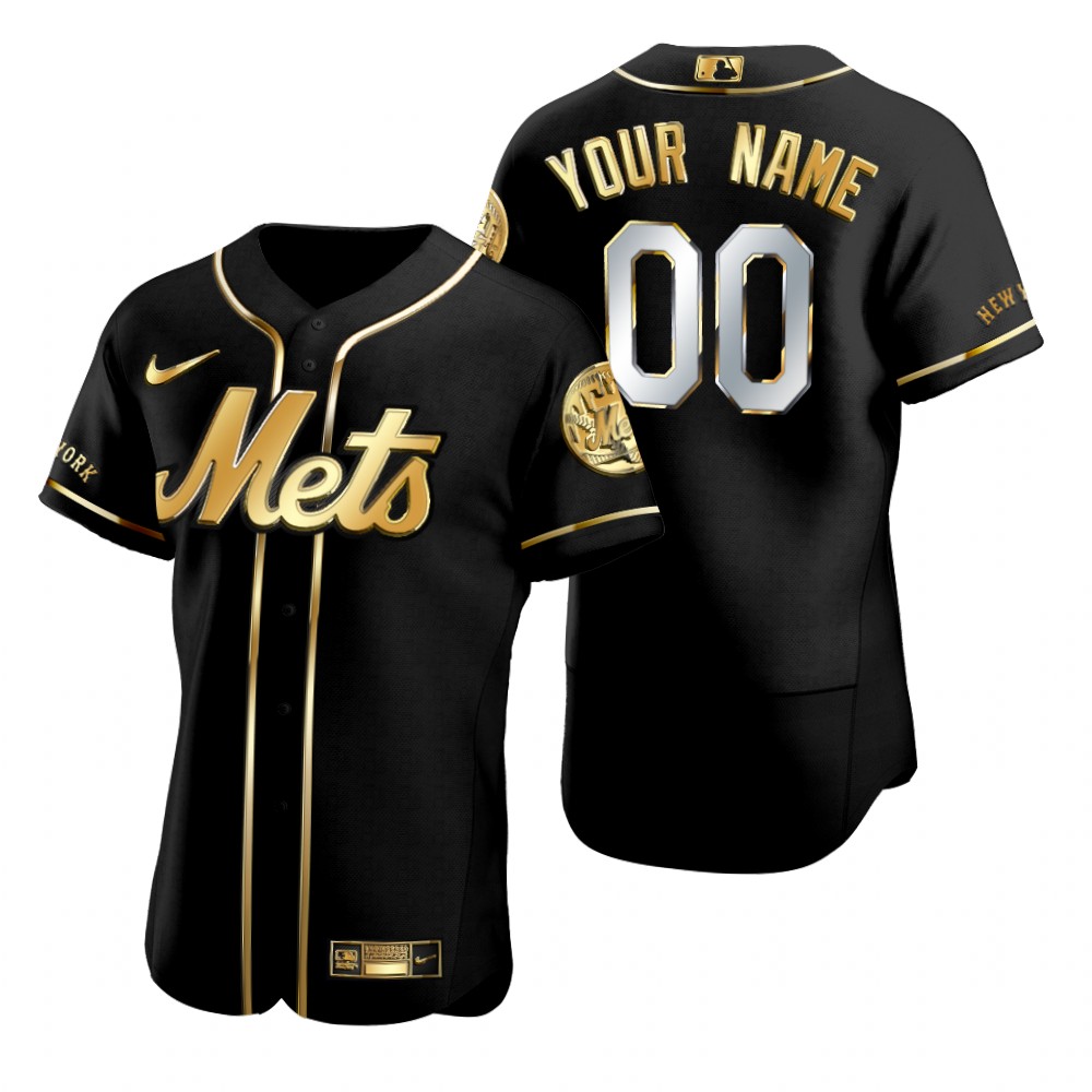 Mens New York Mets Custom Jacob DeGrom Francisco Lindor Noah Syndergaard Edwin Diaz Nike Black Golden Edition Jersey