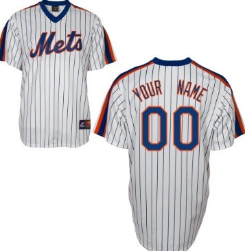 Mens New York Mets Customized White Pinstripe Pullover Cooperstown Jersey