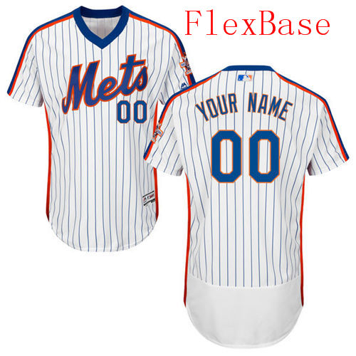 Mens New York Mets White With Royal Customized Flexbase Majestic MLB Collection Jersey