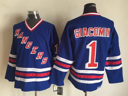 Mens New York Rangers #1 Eddie Giacomin 1990-91 Light Blue CCM Vintage Throwback Jersey Stitched