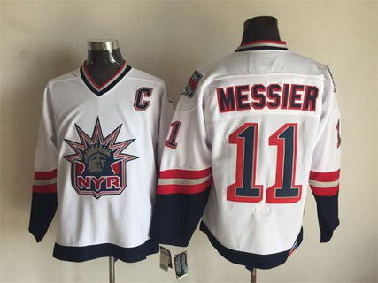 Mens New York Rangers #11 Mark Messier 1996-97 White Statue Of Liberty CCM Vintage Throwback Jersey Stitched