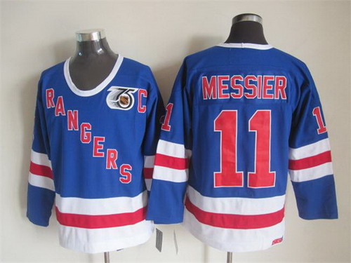 Mens New York Rangers #11 Mark Messier Light Blue 1991 75TH CCM Vintage Throwback Jersey Stitched