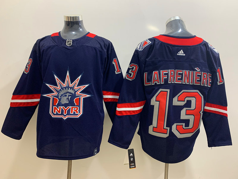 Mens New York Rangers #13 Alexis Lafreniere Navy adidas 2020-21 NHL REVERSE RETRO JERSEYS Stitched