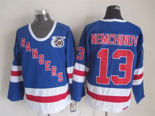 Mens New York Rangers #13 Sergei Nemchinov Light Blue 1991 75TH CCM Vintage Throwback Jersey Stitched