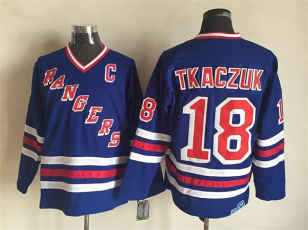 Mens New York Rangers #18 Walt Tkaczuk 1980 Light Blue CCM Vintage Throwback Jersey Stitched