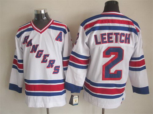 Mens New York Rangers #2 Brian Leetch 1993-94 White Throwback CCM Jersey Stitched