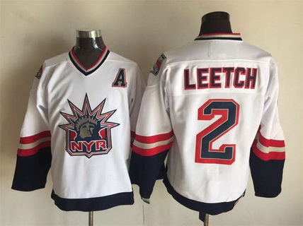 Mens New York Rangers #2 Brian Leetch 1996-97 White Statue Of Liberty CCM Vintage Throwback Jersey Stitched