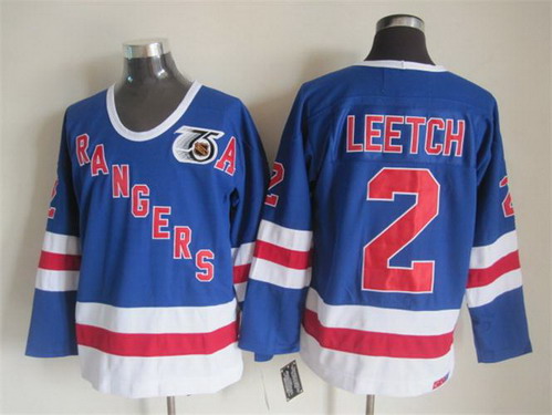 Mens New York Rangers #2 Brian Leetch Light Blue 1991 75TH CCM Vintage Throwback Jersey Stitched
