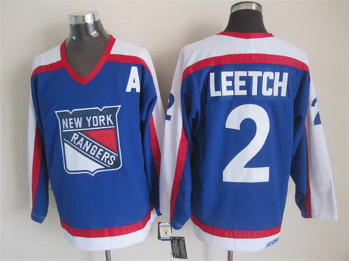 Mens New York Rangers #2 Brian Leetch Light Blue 2003 CCM Vintage Throwback Away NHL Hockey Jersey Stitched