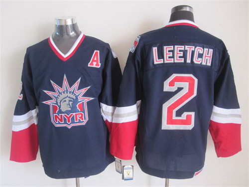Mens New York Rangers #2 Brian Leetch Navy Blue 1996 CCM Throwback Alternate NHL Jersey Stitched