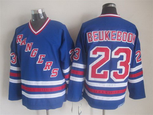 Mens New York Rangers #23 Jeff Beukeboom Light Blue 1990's CCM Vintage Throwback Jersey Stitched