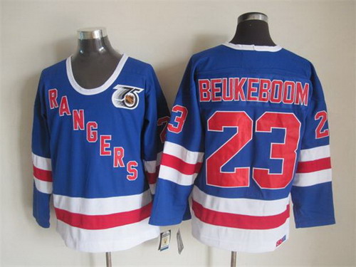 Mens New York Rangers #23 Jeff Beukeboom Light Blue 1991 75TH CCM Vintage Throwback Jersey Stitched