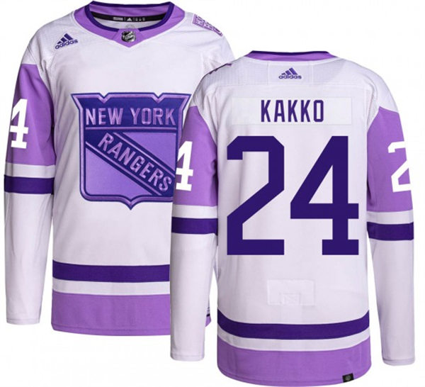 Mens New York Rangers #24 Kaapo Kakko 2021-22 White Purple Hockey Fights Cancer Primegreen Jersey Stitched