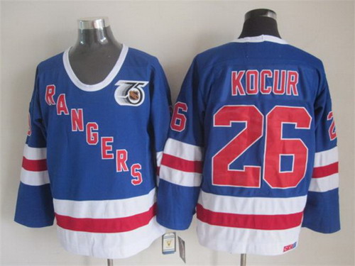 Mens New York Rangers #26 Joey Kocur Light Blue 1991 75TH CCM Vintage Throwback Jersey Stitched