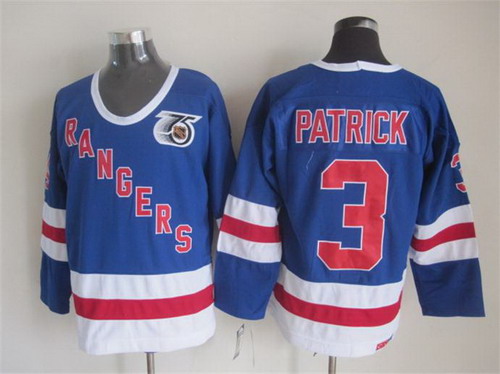 Mens New York Rangers #3 James Patrick Light Blue 1991 75TH CCM Vintage Throwback Jersey Stitched