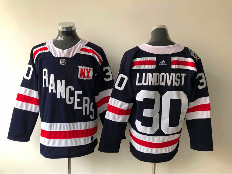 Mens New York Rangers #30 Henrik Lundqvist Adidas Navy Blue 2018 Winter Classic NHL Jersey Stitched