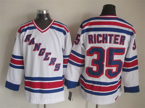 Mens New York Rangers #35 Mike Richter 1993 White Throwback CCM Jersey Stitched