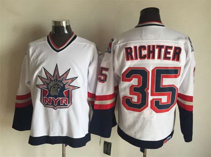 Mens New York Rangers #35 Mike Richter 1996-97 White Statue Of Liberty CCM Vintage Throwback Jersey Stitched