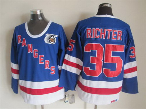 Mens New York Rangers #35 Mike Richter Light Blue 1991 75TH CCM Vintage Throwback Jersey Stitched