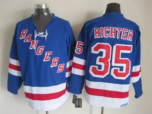 Mens New York Rangers #35 Mike Richter Light Blue 2003 Throwback CCM Jersey Stitched
