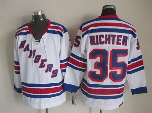 Mens New York Rangers #35 Mike Richter White CCM 2003 Vintage Throwback Jersey with tie Stitched