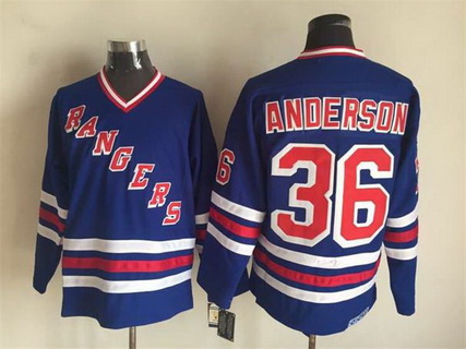 Mens New York Rangers #36 Glenn Anderson 1990-91 Light Blue CCM Vintage Throwback Jersey Stitched