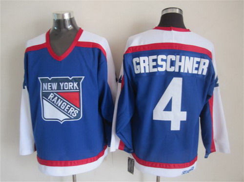 Mens New York Rangers #4 Ron Greschner Light Blue 1978 CCM Vintage Throwback NHL Hockey Stitched