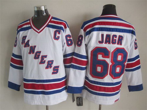 Mens New York Rangers #68 Jaromir Jagr White 1990's Throwback CCM Jersey Stitched