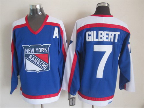 Mens New York Rangers #7 Rod Gilbert Light Blue 1977 CCM Vintage Throwback NHL Hockey Jersey Stitched