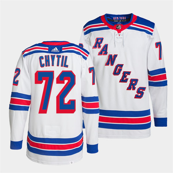 Mens New York Rangers #72 Filip Chytil adidas White Away Primegreen Player Jersey Stitched