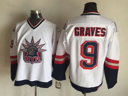Mens New York Rangers #9 Adam Graves 1996-97 White Statue Of Liberty CCM Vintage Throwback Jersey Stitched