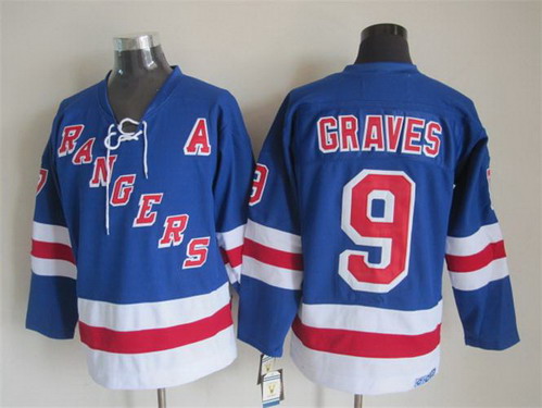 Mens New York Rangers #9 Adam Graves Light Blue 1999 Throwback CCM Jersey Stitched