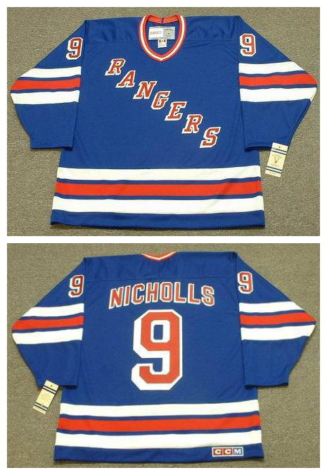 Mens New York Rangers #9 BERNIE NICHOLLS 1990 CCM Vintage Throwback NHL Hockey Jersey Stitched