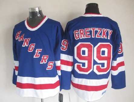 Mens New York Rangers #99 Wayne Gretzky 1996 Light Blue Throwback CCM Jersey Stitched