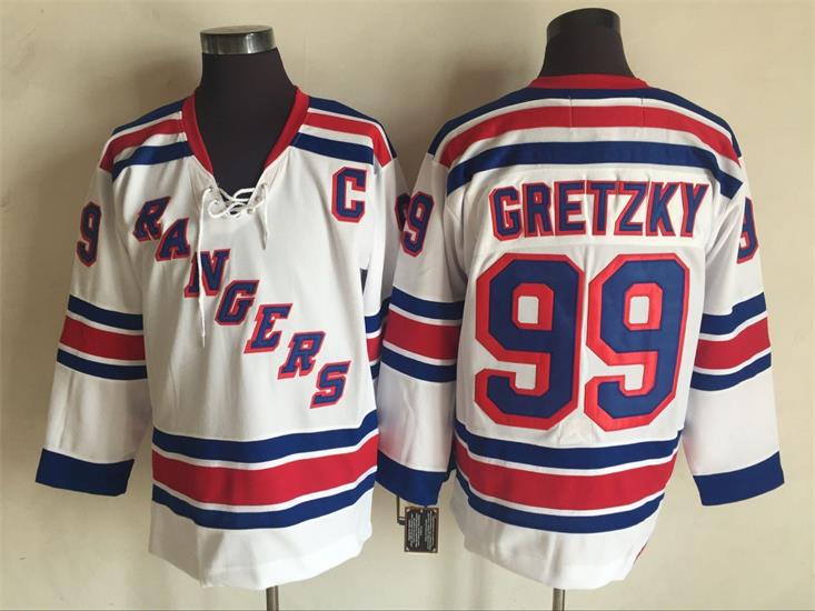 Mens New York Rangers #99 Wayne Gretzky 1996 White Throwback CCM Jersey Stitched