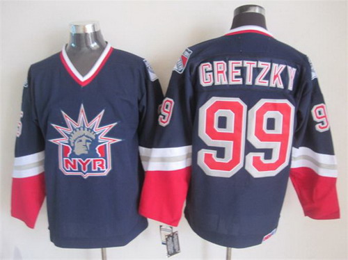 Mens New York Rangers #99 Wayne Gretzky Navy Blue 1998 CCM Throwback Alternate NHL Jersey Stitched