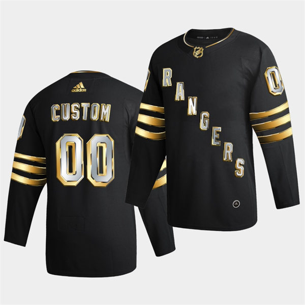Mens New York Rangers Custom Nike 2021 Black Golden Edition Jersey Stitched