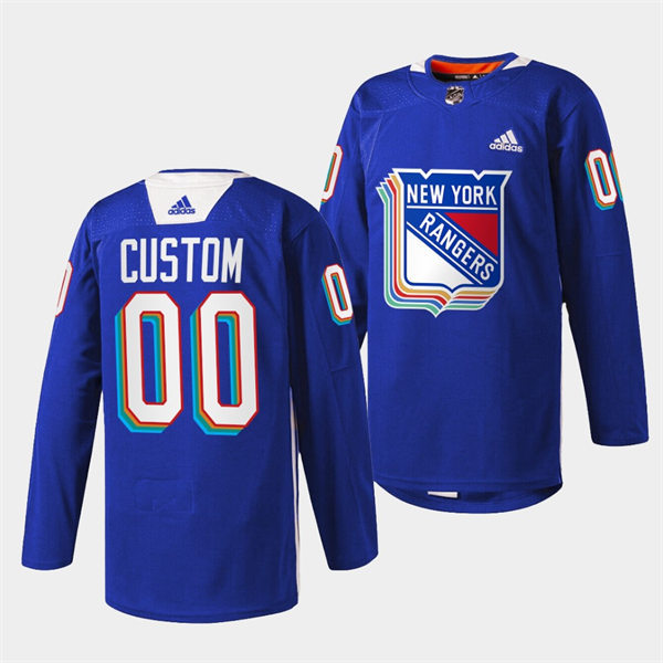 Mens New York Rangers Custom Nike Royal Pride Night Warmup Jersey Stitched