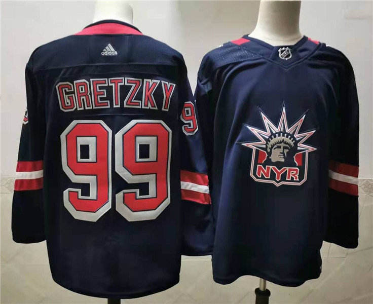 Mens New York Rangers Retired Player #99 Wayne Gretzky Navy adidas 2020-21 NHL REVERSE RETRO JERSEYS Stitched