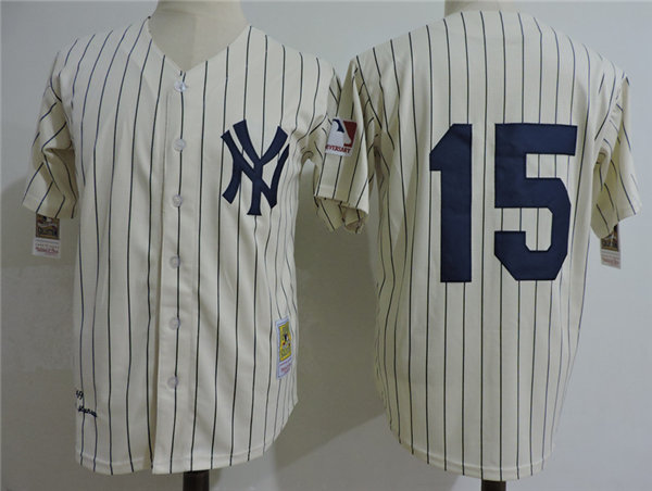 Mens New York Yankees #15 Thurman Munson 1969 Cream Mitchel&Ness Throwback Baseball Jerseys