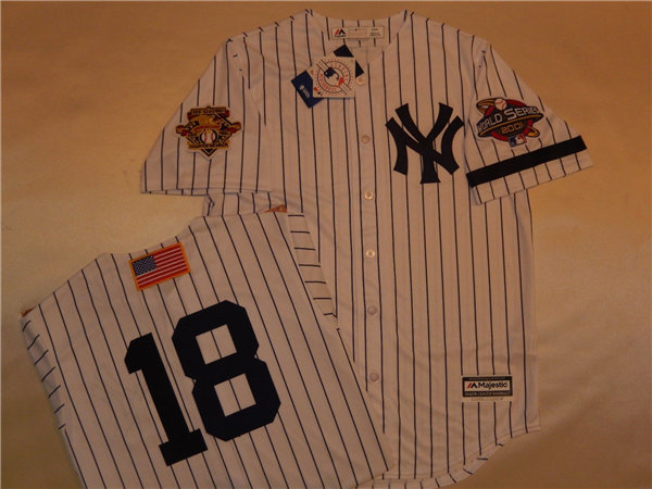 Mens New York Yankees #18 SCOTT BROSIUS White Pinstripe Majestic Cooperstown 2001 World Series GAME Baseball Jerseys