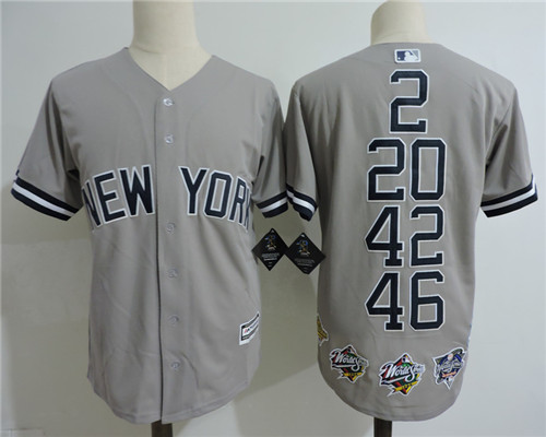 Mens New York Yankees #2 Derek Jeter #20 JORGE POSADA #42 Mariano Rivera #46 ANDY PETTITTE Grey Cooperstown Commemorat