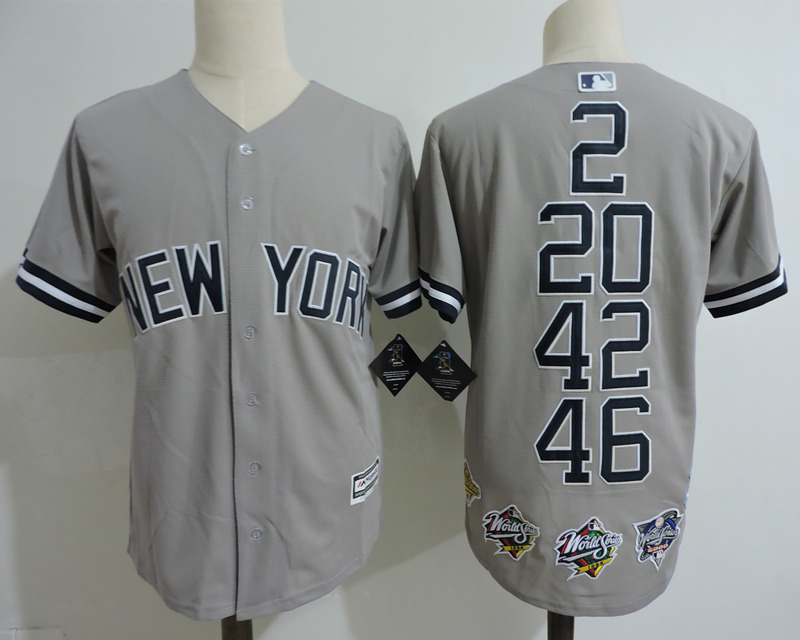 Mens New York Yankees #2 Derek Jeter #20 JORGE POSADA #42 Mariano Rivera #46 ANDY PETTITTE Grey Cooperstown Commemorate