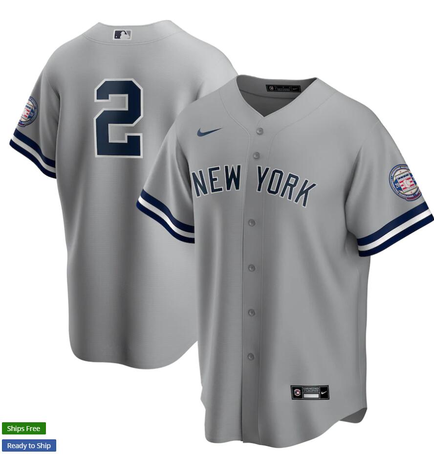Mens New York Yankees #2 Derek Jeter Nike Gray Cool Base Baseball Jersey