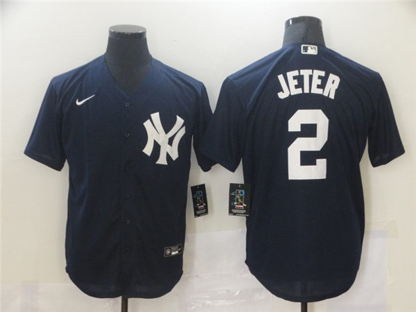 Mens New York Yankees #2 Derek Jeter Nike Navy with Name Cool Base Baseball Jersey