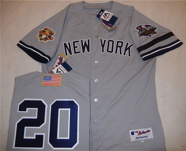 Mens New York Yankees #20 JORGE POSADA Gray Majestic Cooperstown 2001 World Series GAME Baseball Jerseys