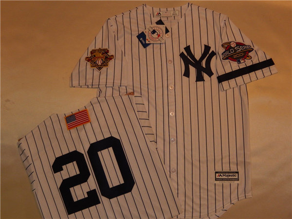 Mens New York Yankees #20 JORGE POSADA White Pinstripe Majestic Cooperstown 2001 World Series GAME Baseball Jerseys