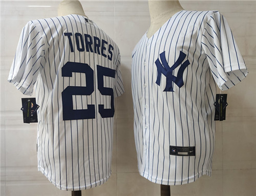 Mens New York Yankees #25 Gleyber Torres Nike White Home with Name Cool Base Baseball Jersey