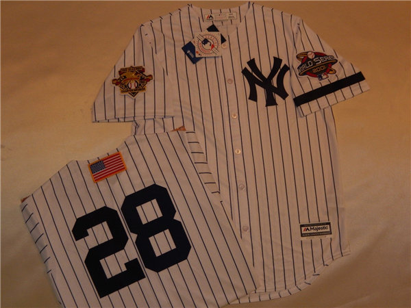 Mens New York Yankees #28 DAVID JUSTICE White Pinstripe Majestic Cooperstown 2001 World Series GAME Baseball Jerseey